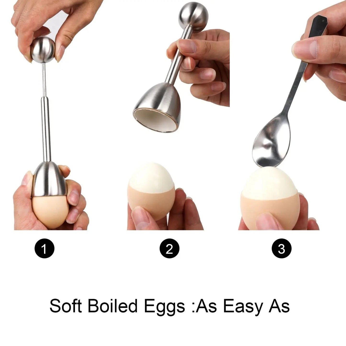 Abridor de huevos creativo, abridor de cáscara de huevo con bandeja para huevos y cucharas, herramienta de desayuno con apertura de acero inoxidable, accesorios de cocina