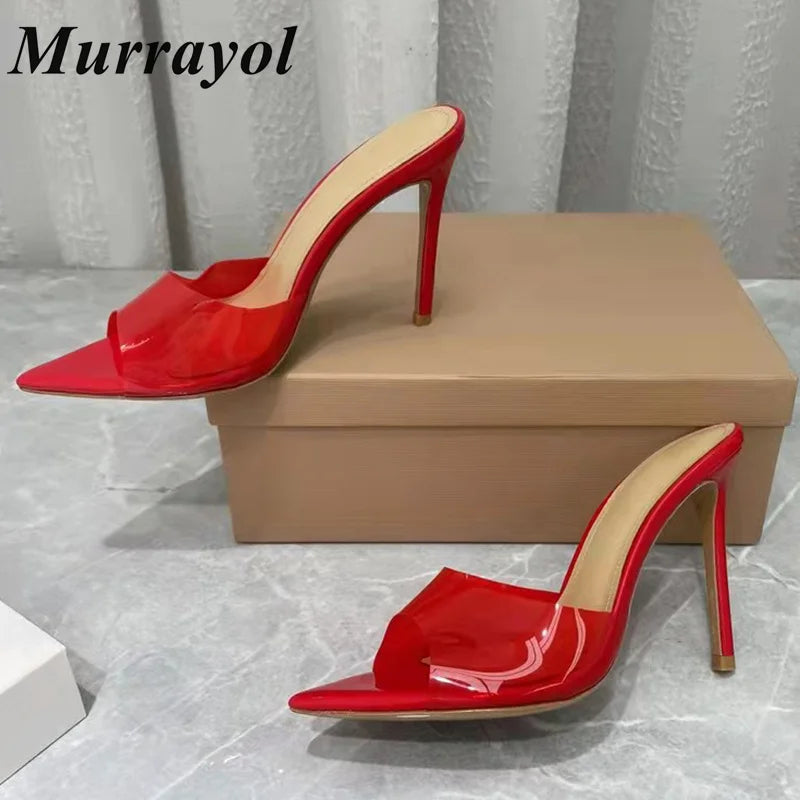 Zapatillas de tacón alto fino transparente de PVC con punta abierta, sandalias de Color sólido con punta estrecha para mujer, zapatos de vestir de fiesta de verano para mujer, zapatos de tacón