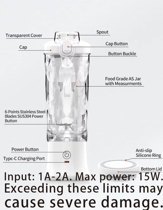 Portable blender with 20oz cup, USB-C rechargeable, self-cleaning, cordless for smoothies, gym, office.
