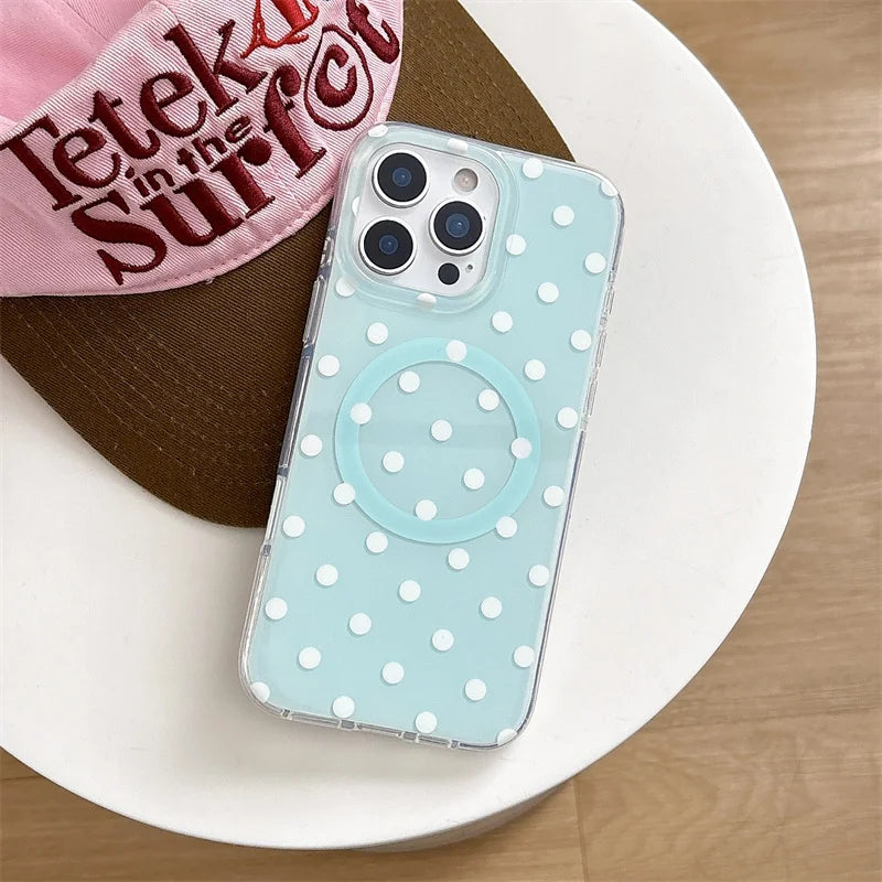 Funda de teléfono magnética Simple de lunares para iPhone 16 Pro 15 14 Pro Max 15 funda Promax con soporte Magsafe fundas bonitas a prueba de golpes