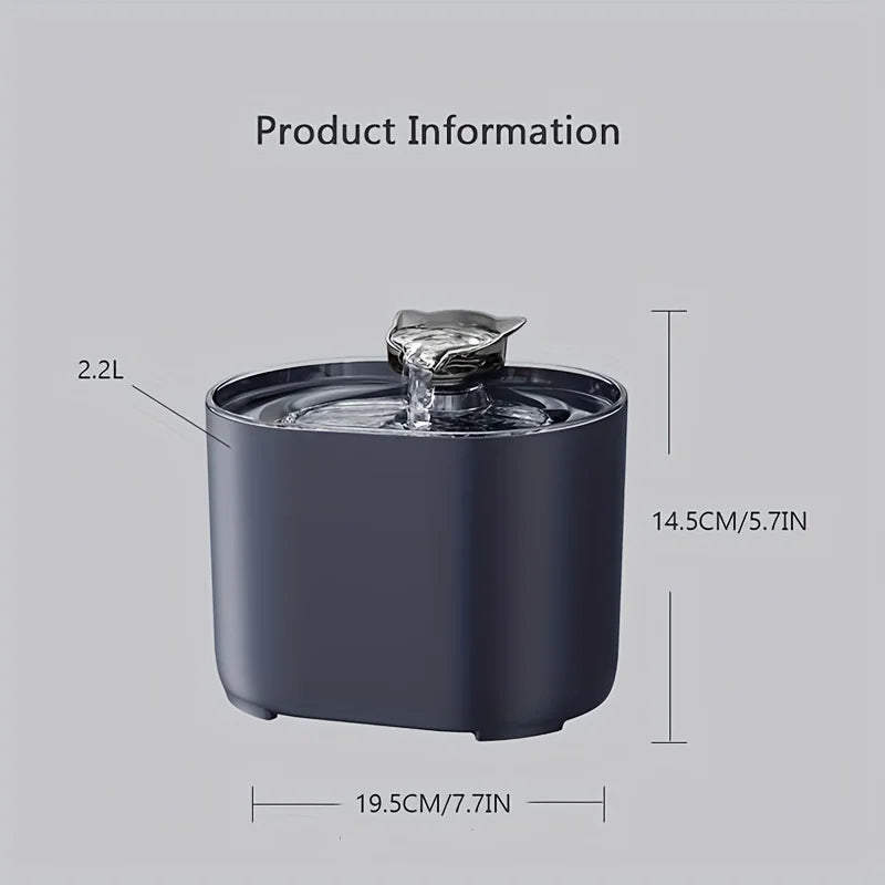 Fuente de agua para mascotas de 2,2 L, fuentes con dispensador automático de agua, agua potable dulce y filtrada y susurro, 1 ud.