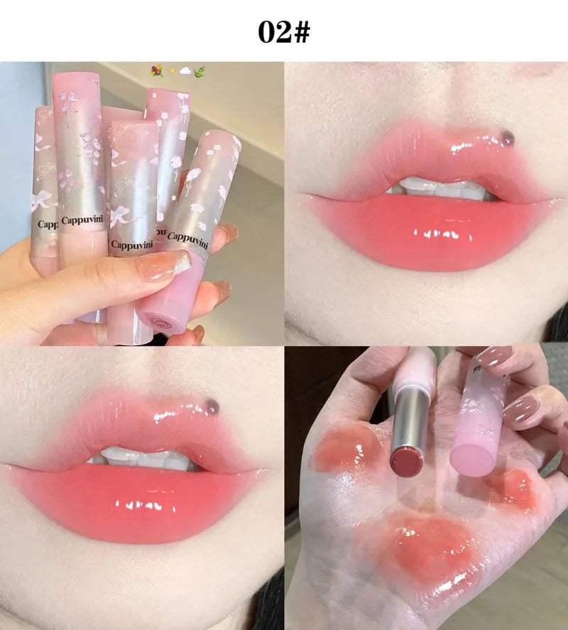 Brillo Labial Sólido Efecto Espejo, Tubo Redondo, Hidratante y Duradero, Tinte Natural Nude Melocotón, Maquillaje Labial en Gel