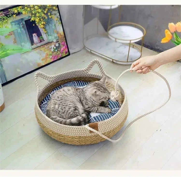 Cama de vid tejida para gatos, cama Circular para mascotas, para todo tipo de clima, cómoda para dormir, 35/40cm, suministros para mascotas