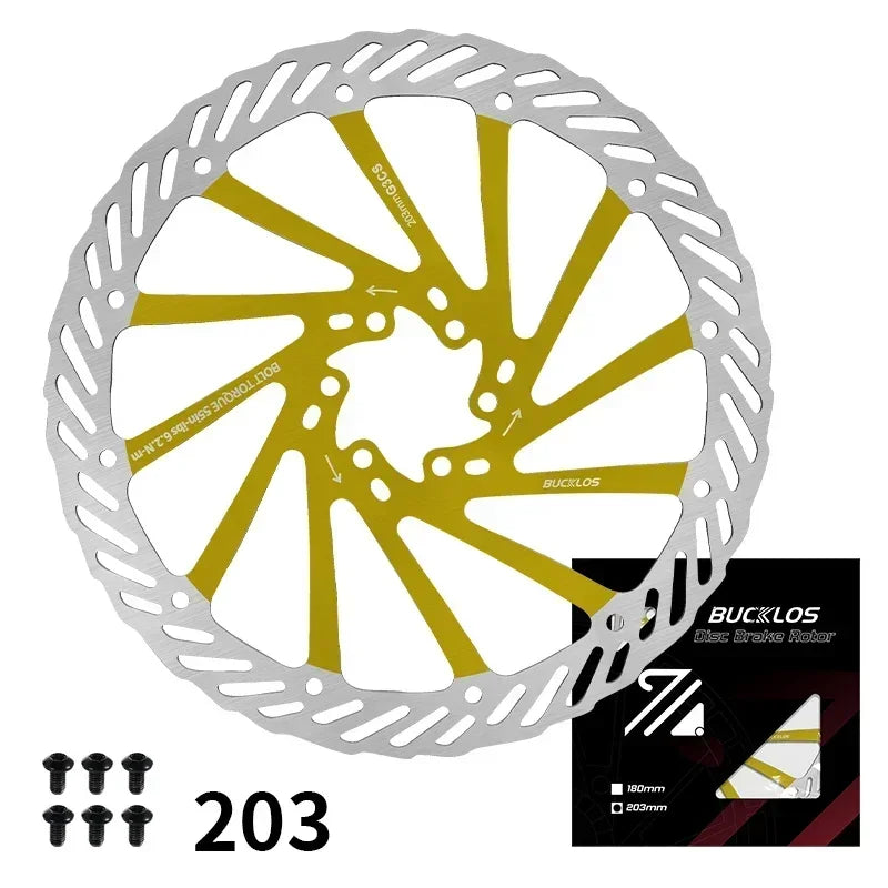 BUCKLOS-Rotor de freno de disco hidráulico ultraligero para bicicleta de montaña, disco de freno de bicicleta de carreras de carretera de montaña de 160/180/203mm con 6 pernos gratis
