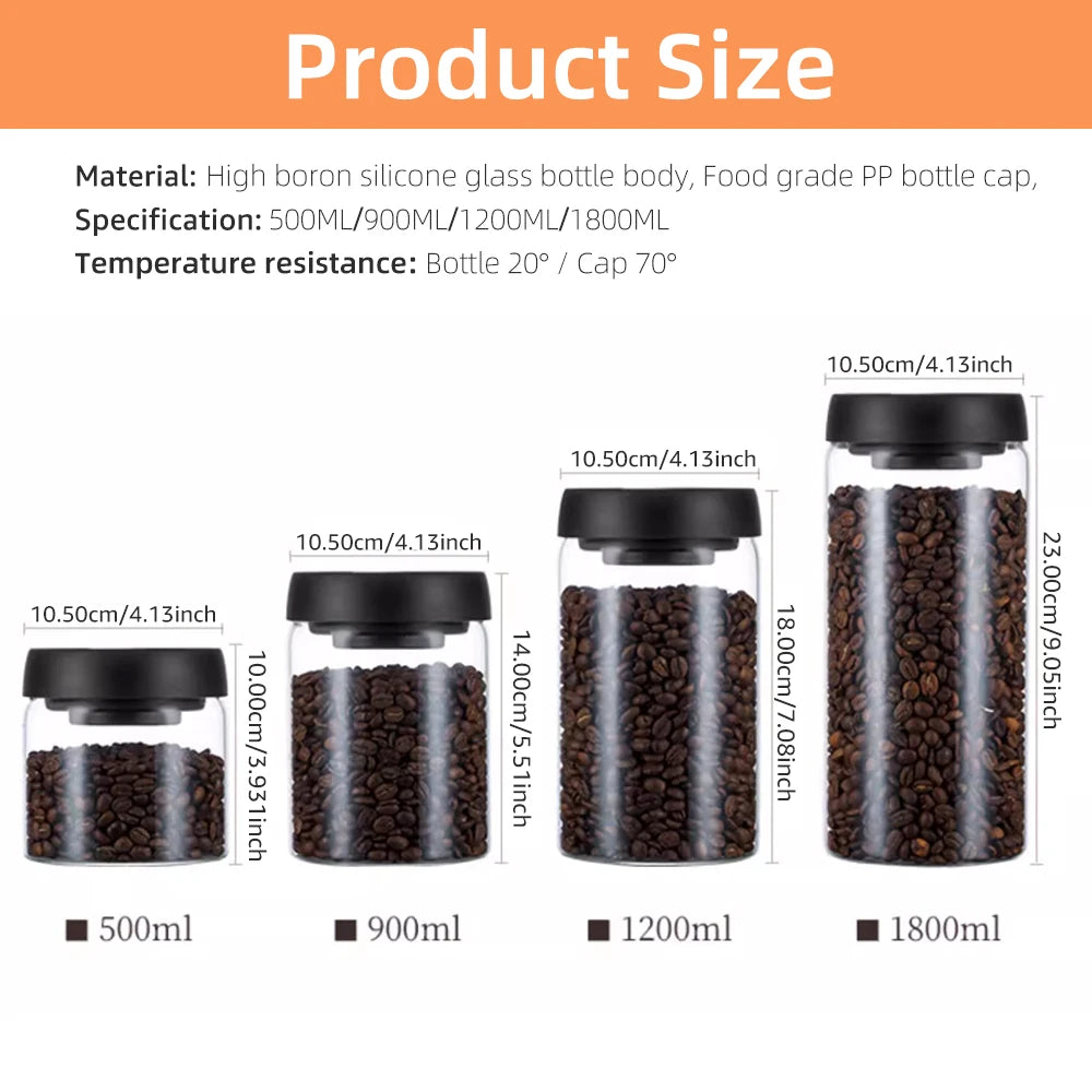 Frasco de Vidrio Hermético al Vacío para Almacenamiento de Granos de Café, Alimentos, Té, Frasco de Almacenamiento de Alimentos Frescos, Accesorios de Cocina