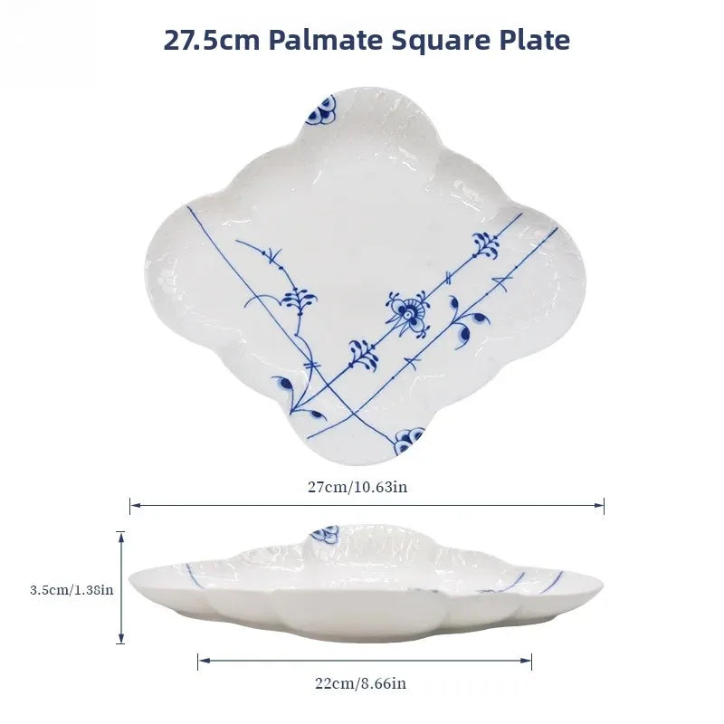 Juego de vajilla de porcelana blanca de Jingdezhen con diseño de hierba Tang azul y blanca, plato llano para uso doméstico, t...