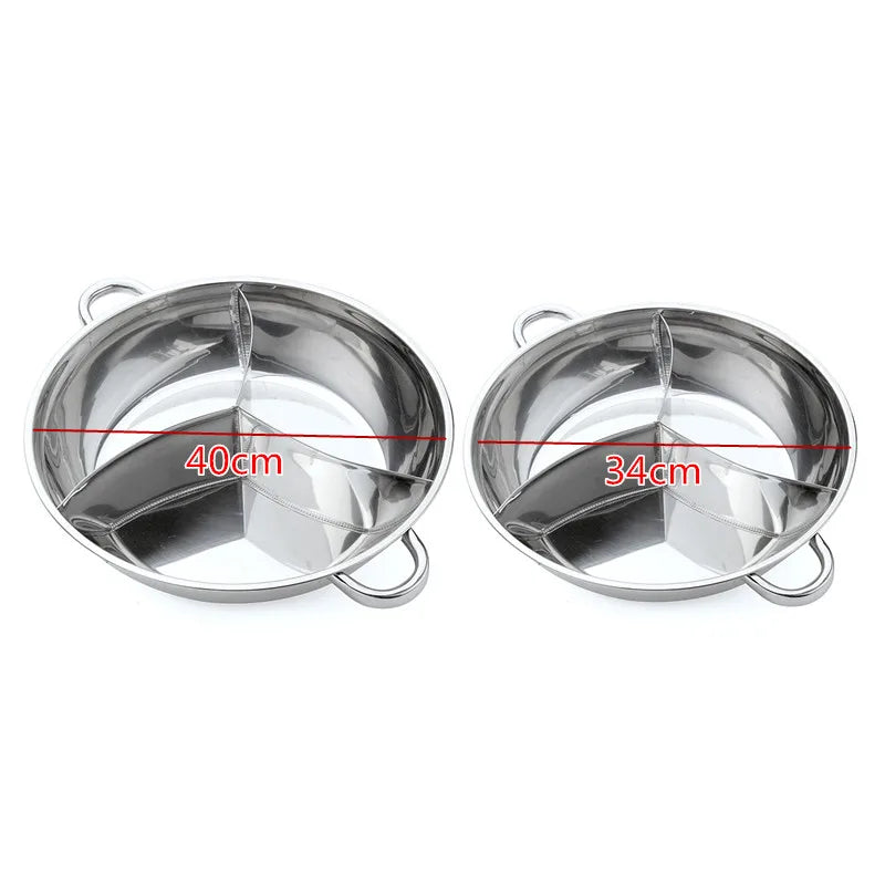 Olla caliente de acero inoxidable de 34cm, tres utensilios de cocina divididos, olla de inducción para ovejas pequeñas, olla caliente con rayas, Compatible con cocina, fiesta de invierno