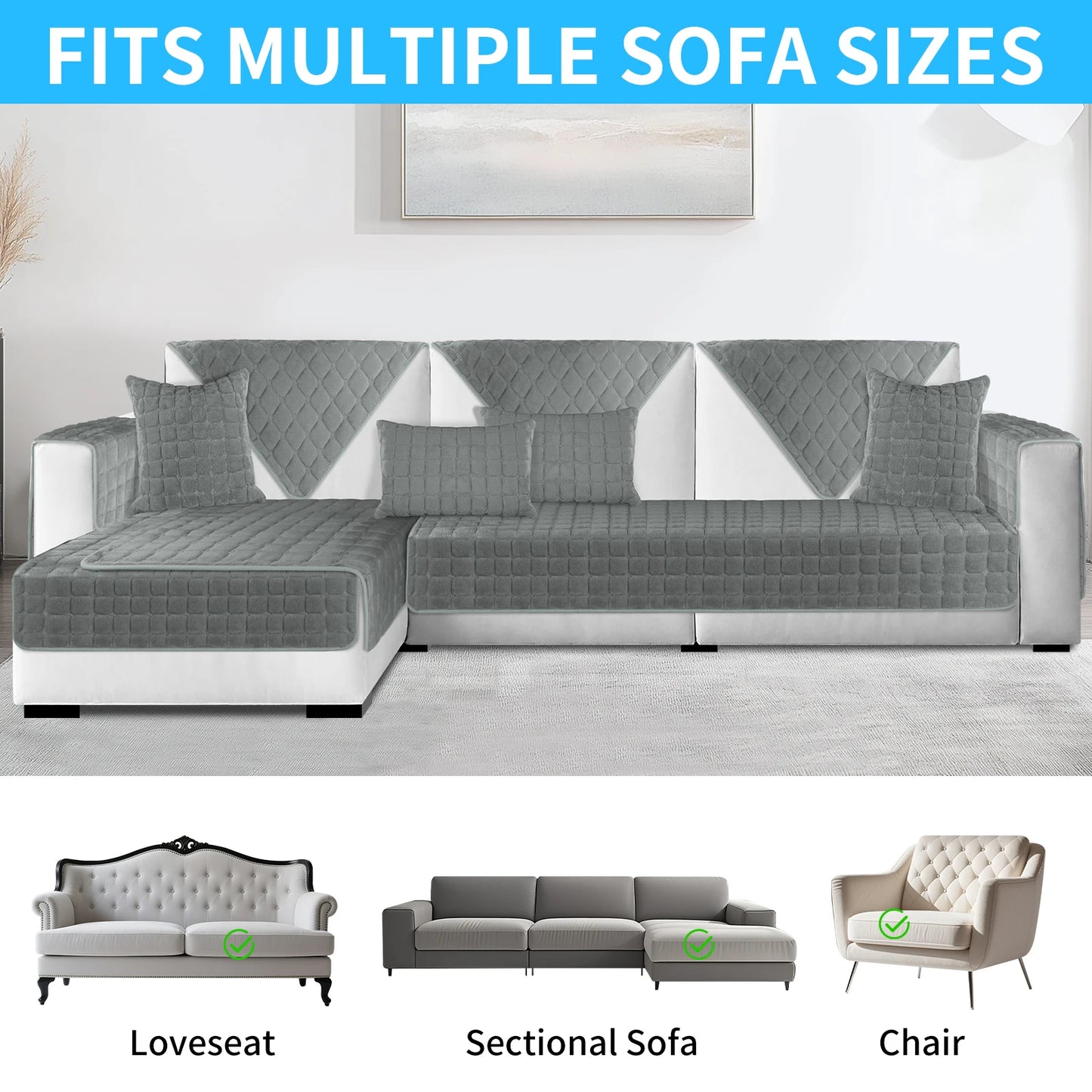 Fundas de sofá suaves y cálidas, fundas de cojines lavables, antideslizantes, fácil instalación para fundas de sofá seccionales en forma de L, protección de muebles