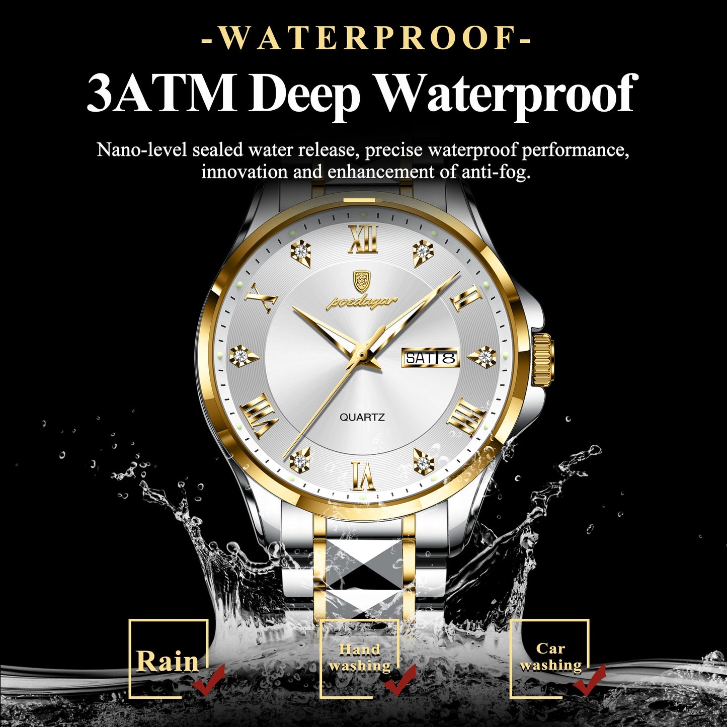 Reloj de pulsera POEDAGAR de lujo para hombre, Reloj luminoso resistente al agua con fecha y semana para hombre, relojes de negocios de acero inoxidable para hombre, Reloj de cuarzo para hombre