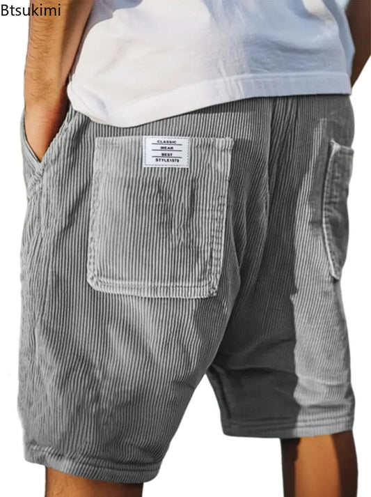 Novedad de verano, pantalones cortos de pana para hombre, estilo americano Vintage, pantalones casuales con múltiples bolsillos, pantalones cortos deportivos de pierna recta a la moda para hombre
