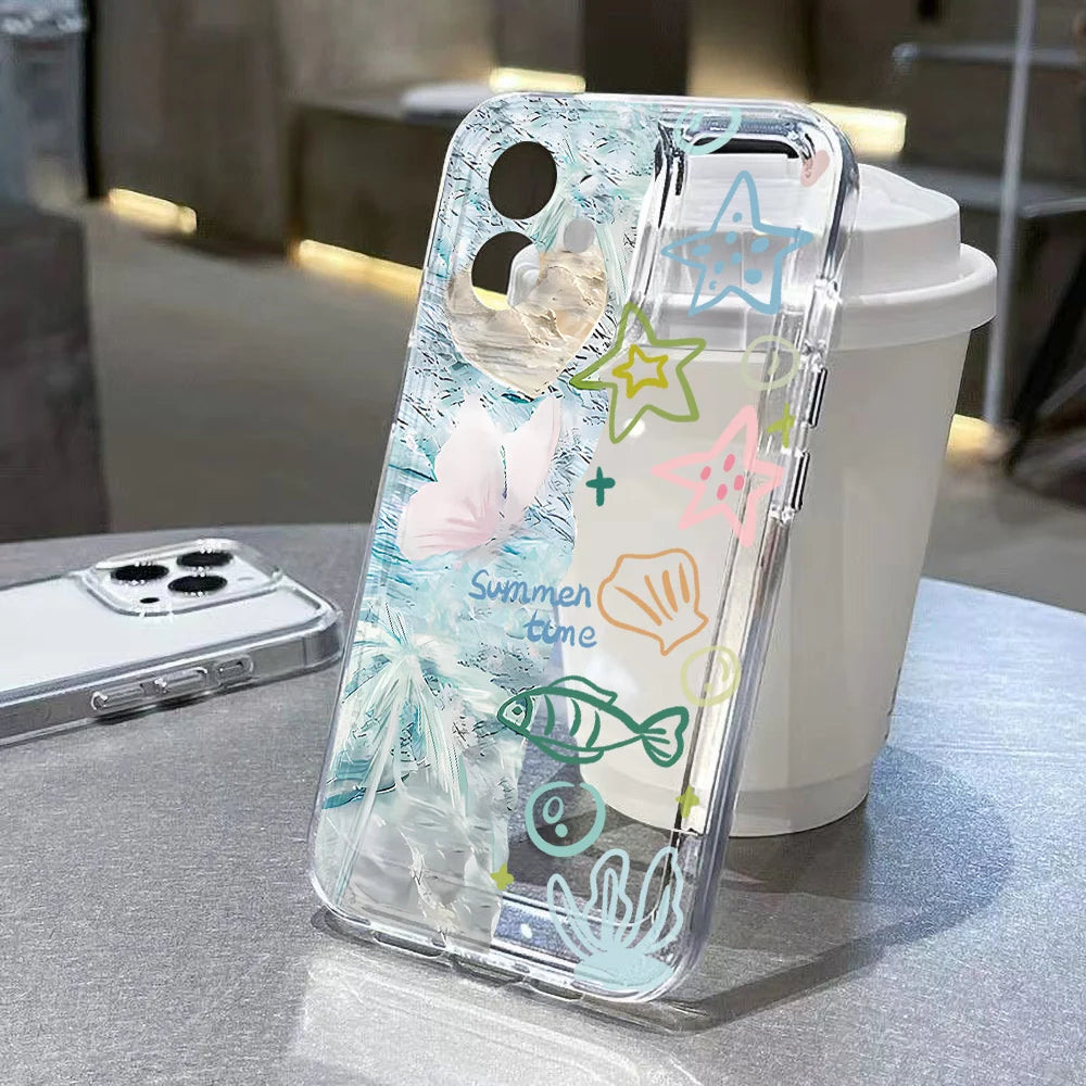 Funda de teléfono bonita con forma de Animal del océano para iPhone 11, Funda protectora transparente para iPhone 15, 13, 14, 12, 16 Pro Max 8, 7 Plus, XR, XS, X SE