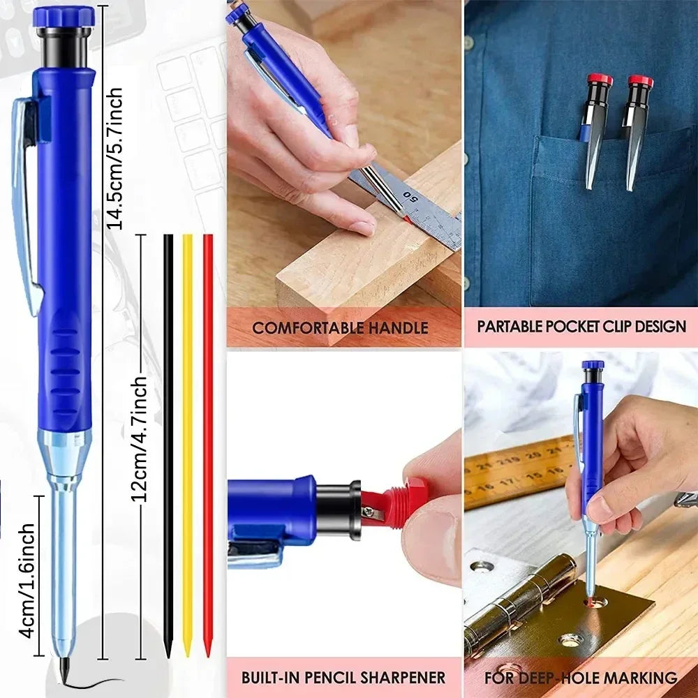Lápiz mecánico de carpintero sólido de 2,8mm con afilador para construcción de carpintería, lápiz de carpintero de cabeza larga, suministro de papelería