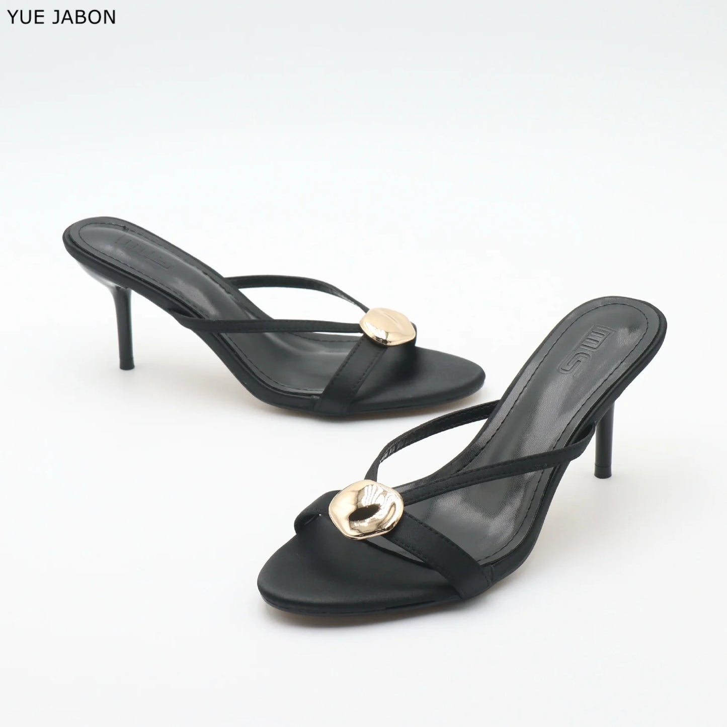 Zapatillas de Tacón Fino Rojas de Satén para Mujer, Sandalias con Hebilla Metálica y Punta Abierta, Zapatos de Vestir de Tacón Alto de Marca de Lujo Negros y Concisos para Dama
