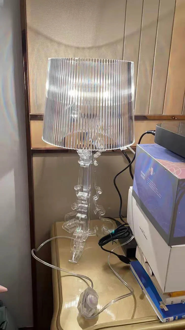 Lámpara de mesa de fantasma barroco blanco transparente de diseñador nórdico, iluminación para sofá, decoración, luz ambiental LED