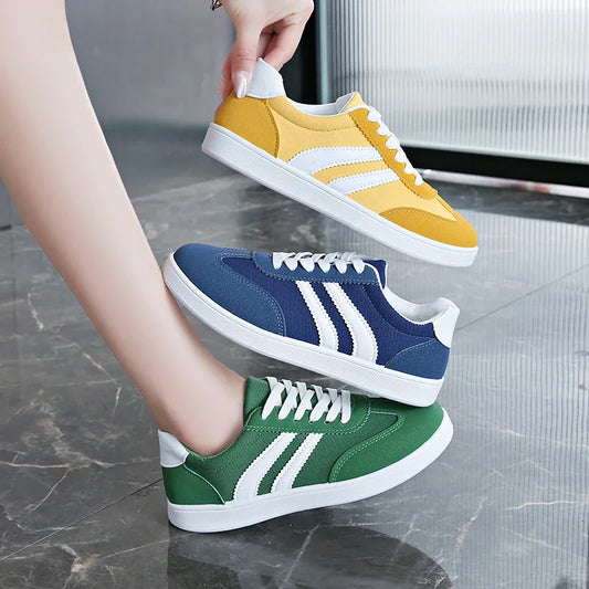 Zapatillas de tenis para mujer, zapatos planos vulcanizados con cordones de colores combinados a la moda para mujer, calzado deportivo para exteriores para primavera y otoño