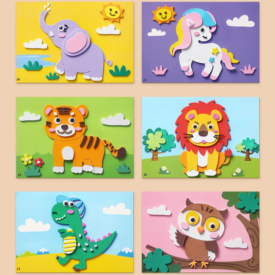 6 unids/set 3D pegatina de espuma EVA DIY rompecabezas de animales de princesa de dibujos animados para niños estilos multipatrones juguetes para niños regalo
