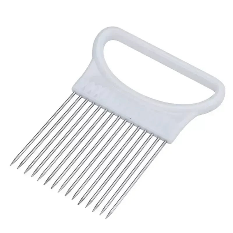 Rebanadas de cebollas sin esfuerzo con esta rebanadora de cebolla colorida, soporte para patatas fritas de acero inoxidable para cocina, 1 ud.