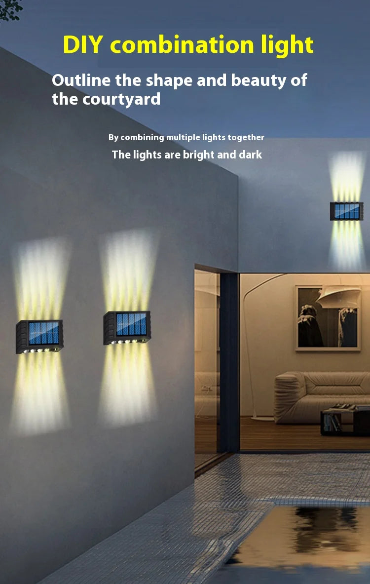 Lámpara Solar de pared de 4/6/8/10LED, decoración de calle para patio, luz impermeable para exteriores, iluminación luminosa arriba y abajo, lámpara de paisaje de jardín