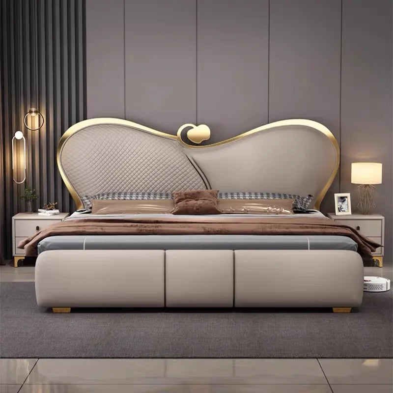 SAT. Cama Doble Moderna y Creativa de Lujo Ligero, Cama Suave, Estructura de Cama King Size y Queen Size, Juego de Muebles de Dormitorio de Alta Gama