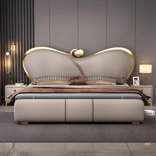 SAT. Cama Doble Moderna y Creativa de Lujo Ligero, Cama Suave, Estructura de Cama King Size y Queen Size, Juego de Muebles de Dormitorio de Alta Gama