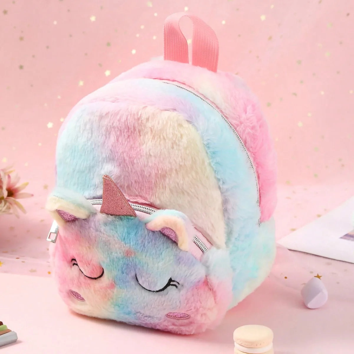 Nueva mochila transfronteriza de dibujos animados de unicornio de peluche para niños, mochila, mochila pequeña para chica bonita, mochila escolar