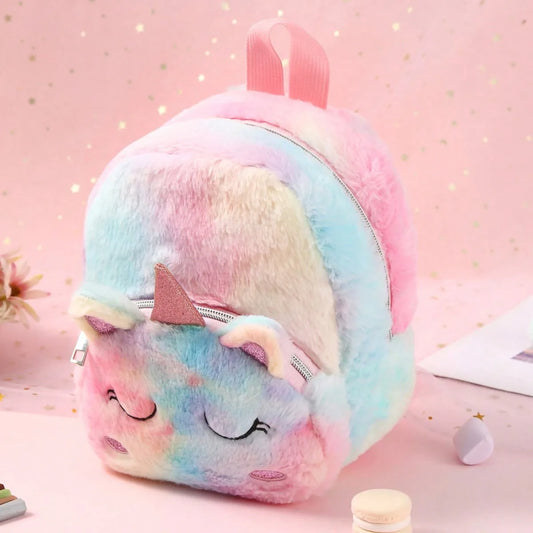 Nueva mochila transfronteriza de dibujos animados de unicornio de peluche para niños, mochila, mochila pequeña para chica bonita, mochila escolar