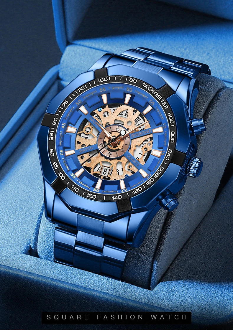 Relojes BINBONG de negocios para Hombre, Reloj de cuarzo luminoso con calendario resistente al agua para Hombre, Reloj de acero inoxidable para Hombre