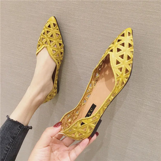 Zapatos planos de mujer 2026 de verano con punta hueca, estilo Joker, para ocio y uso diario, elegantes, transpirables, con orificios