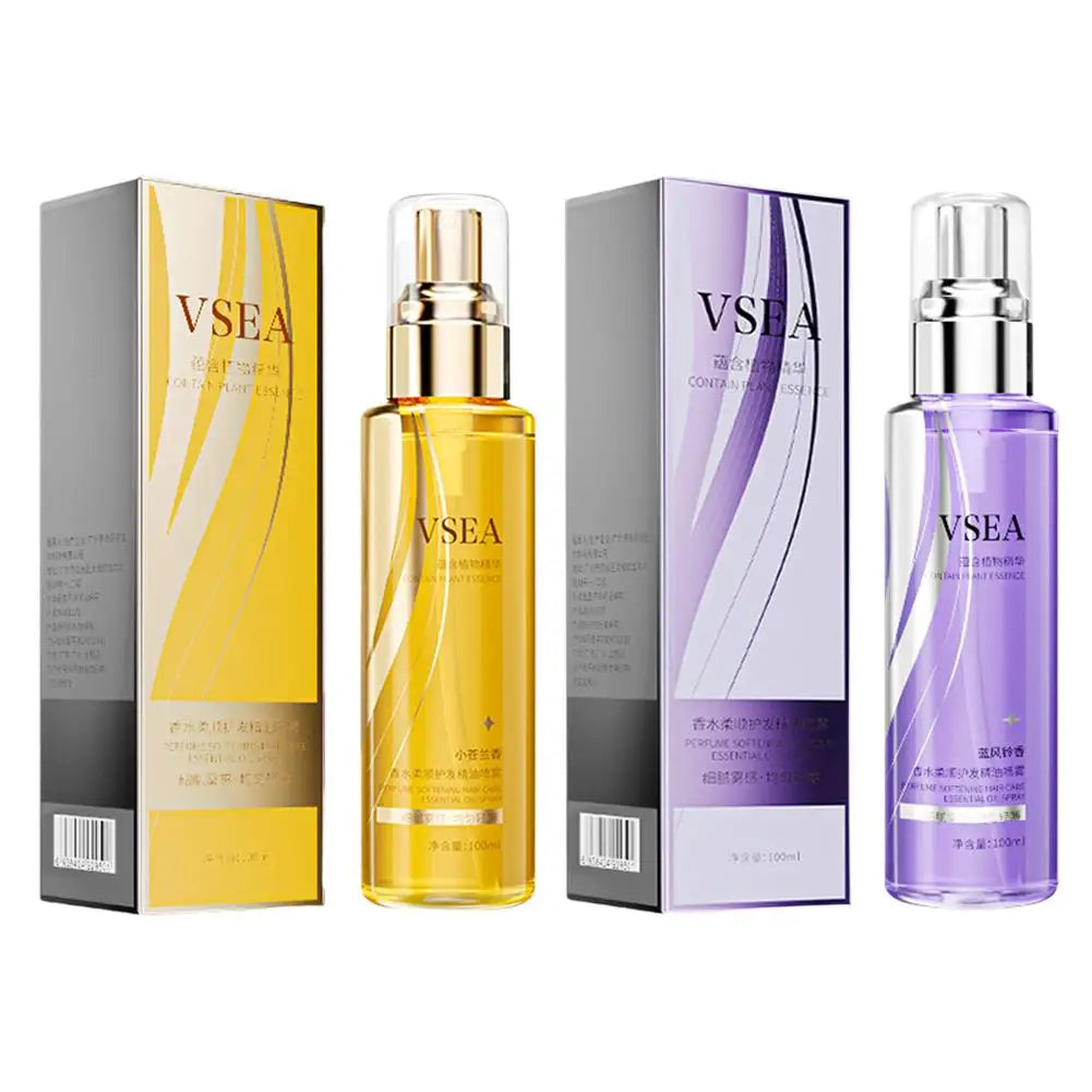 Spray de aceite esencial para el cuidado del cabello de 100 ml para mujeres, anti-frizz, control de encrespamiento, brillo, fragancia, acondicionador sin enjuague.