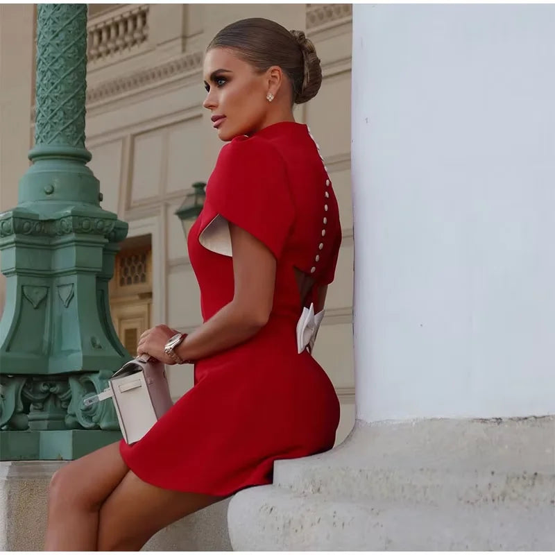 Minivestido elegante con lazo blanco para mujer, vestidos cortos de lujo, vestidos informales negros y rojos para fiesta de noche, cumpleaños y verano