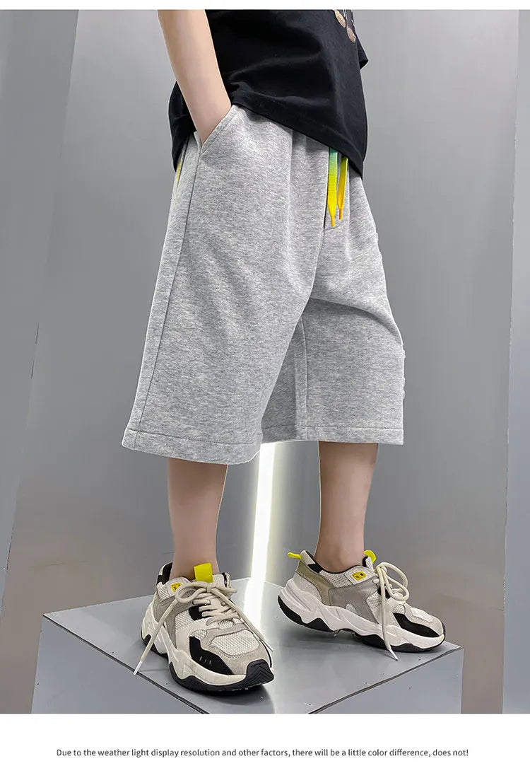 Pantalones cortos deportivos de algodón para niños, hasta la rodilla pantalón de chándal, talla 5, 6, 7, 8, 10, 12, 13, 14 años, gran oferta, Verano