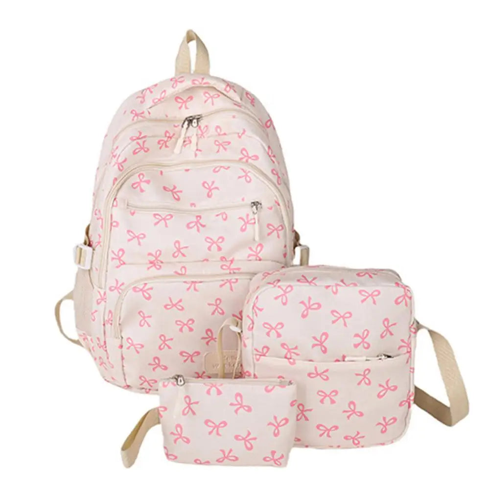 Conjunto de mochila de 3 uds., mochila con lazo de gran capacidad, bolso escolar de nailon con estampado de lazo, mochila para estudiantes con correa ajustable