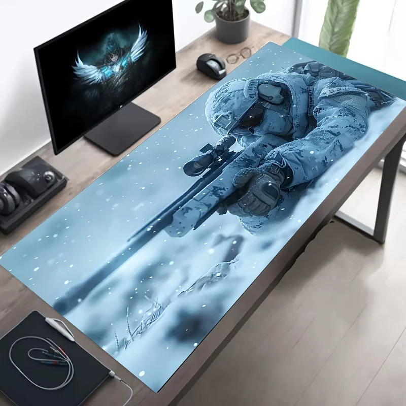 Alfombrilla de Ratón Grande con Diseño Táctico de Soldado, Antideslizante, XXL, Accesorios para Juegos, Bordes Cosidos, para el Hogar y para Jugar, para Jugadores de FPS