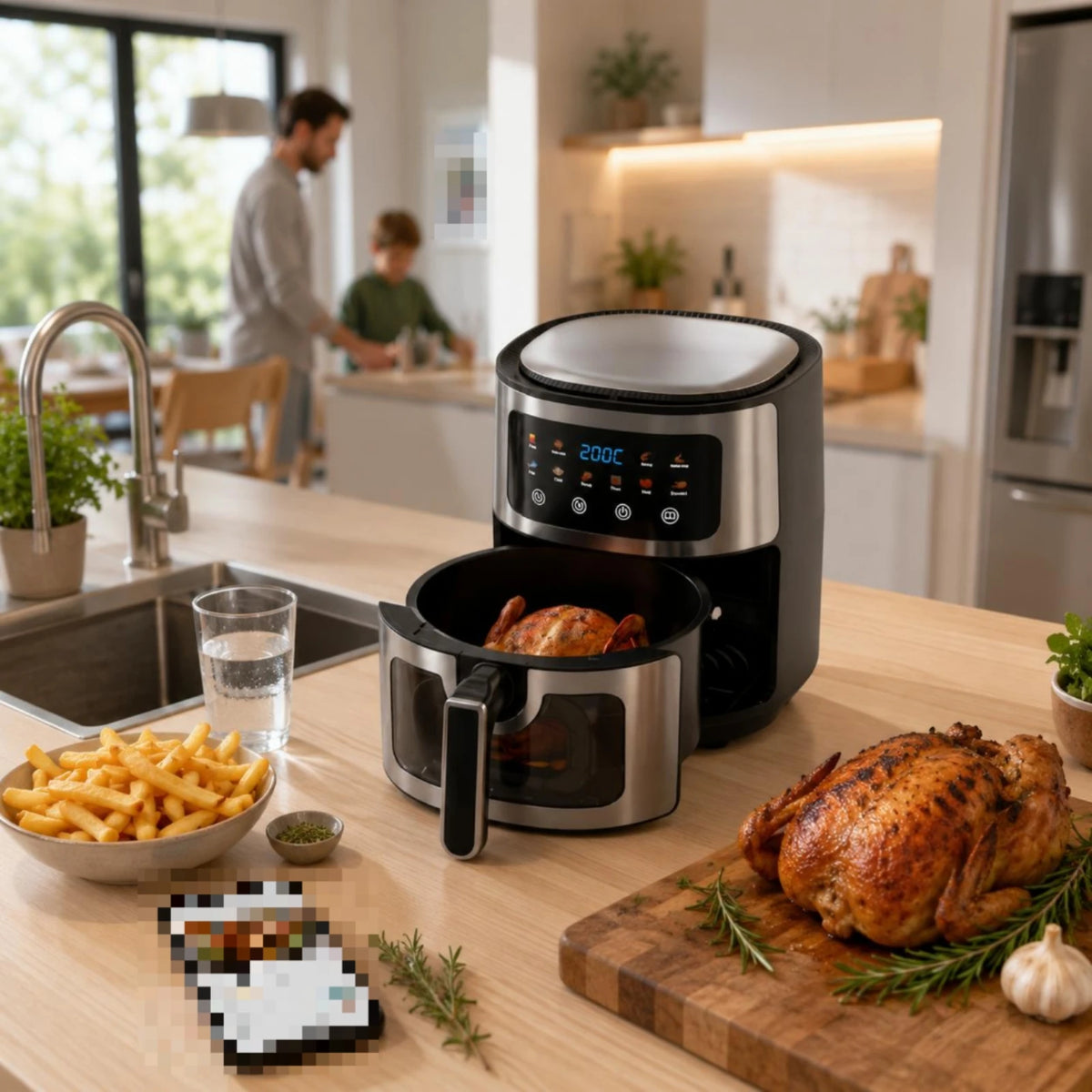 Freidora de Aire Digital de 6 L con Ventana de Visualización, Pantalla de Temperatura, Controles Táctiles, Electrodoméstico de Cocina para Encimera