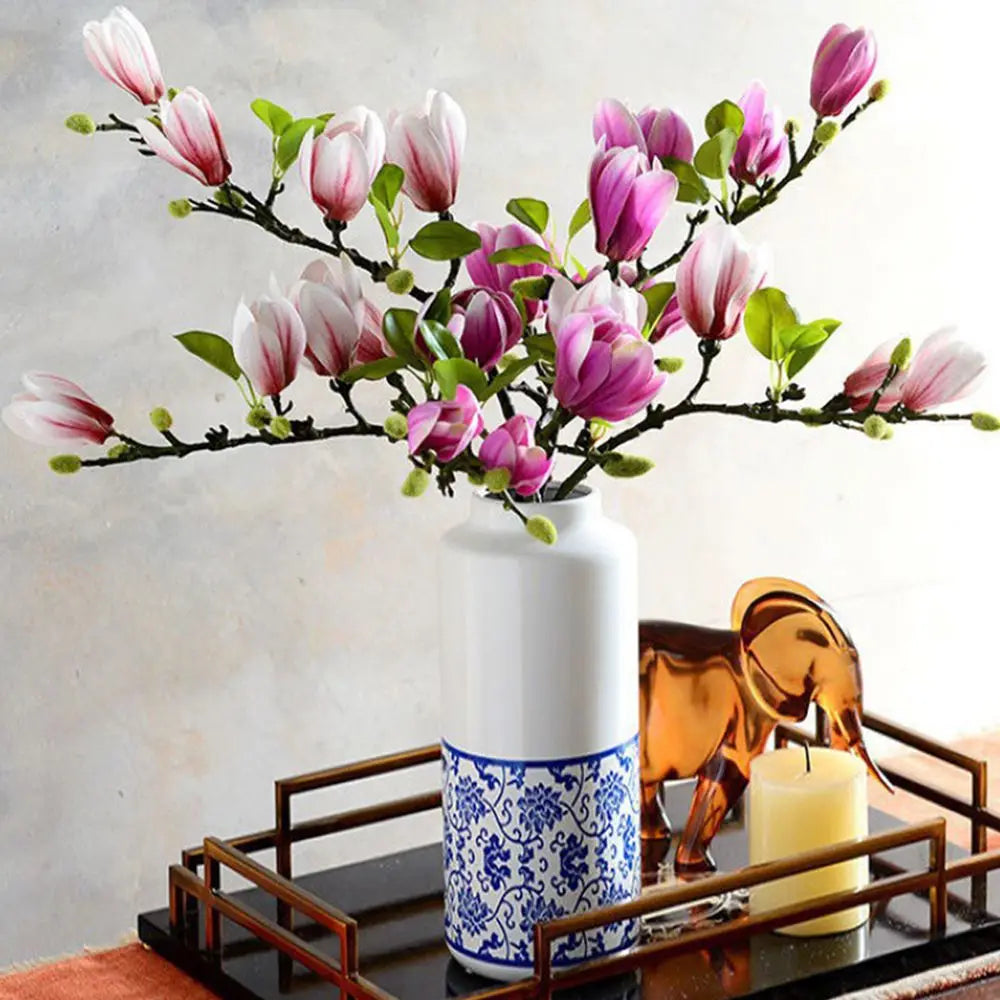 Ramo de Magnolia de seda de flores artificiales, accesorios para fotos Diy, ramo de novia para boda, mesa, florero para fiesta, decoración del jardín al aire libre para el hogar