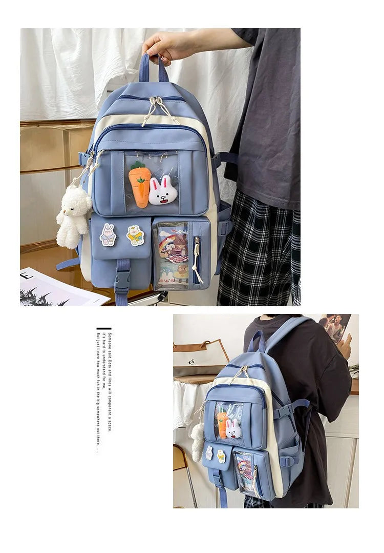 Mochila escolar Kawaii para niños y niñas, conjunto de 4 piezas, mochilas escolares para adolescentes y niñas