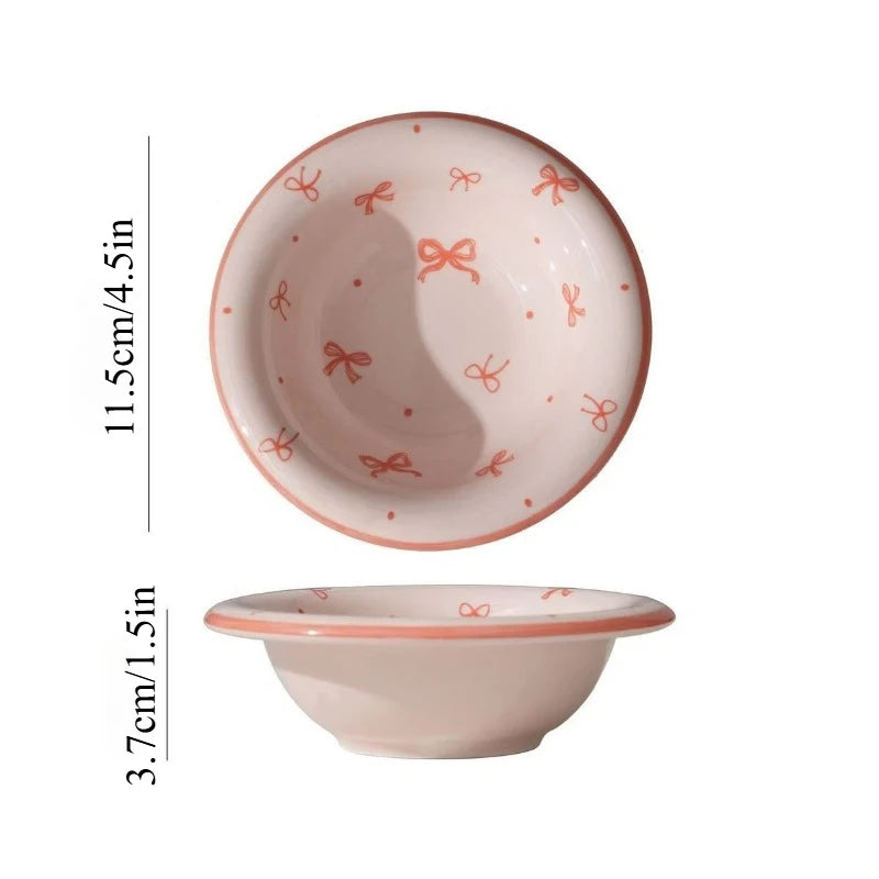 Juego de 4 Platos de Cerámica con Lazo Rosa para Salsas, Tazones Bonitos para Condimentos, Platos para Servir en la Mesa, Platos para Salsa de Soja y Vinagre, Platos para Sumergir en Hot Pot, Venta al por Mayor