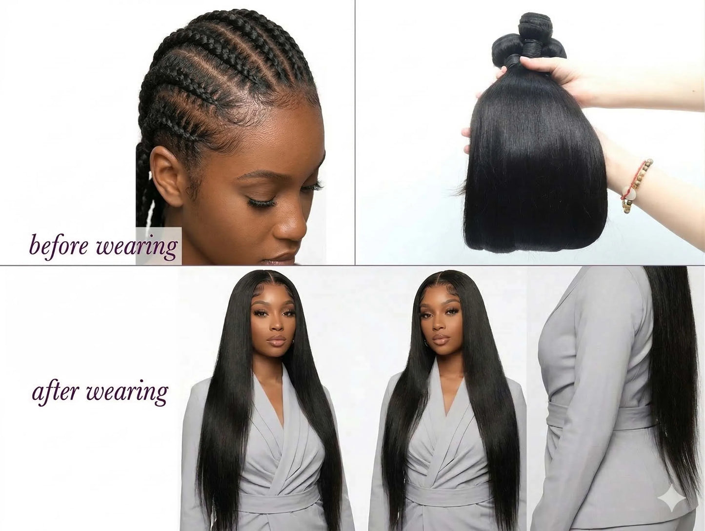 Paquetes de Cabello Humano Liso Natural de 30 y 40 Pulgadas, Extensiones de Cabello Virgen Negro Sin Procesar 14A de Alta Calidad