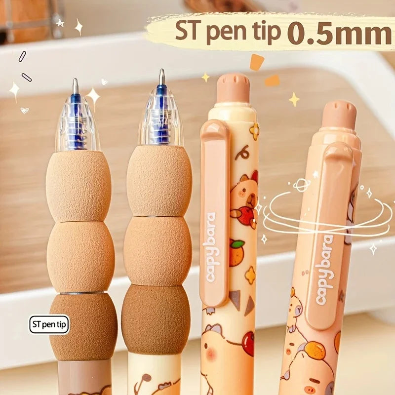 Juego de 4 bolígrafos de gel borrables con temática de capibara, punta de 0,5 mm, barril de agarre suave, opción de regalo perfecta, suministros para oficina y escuela