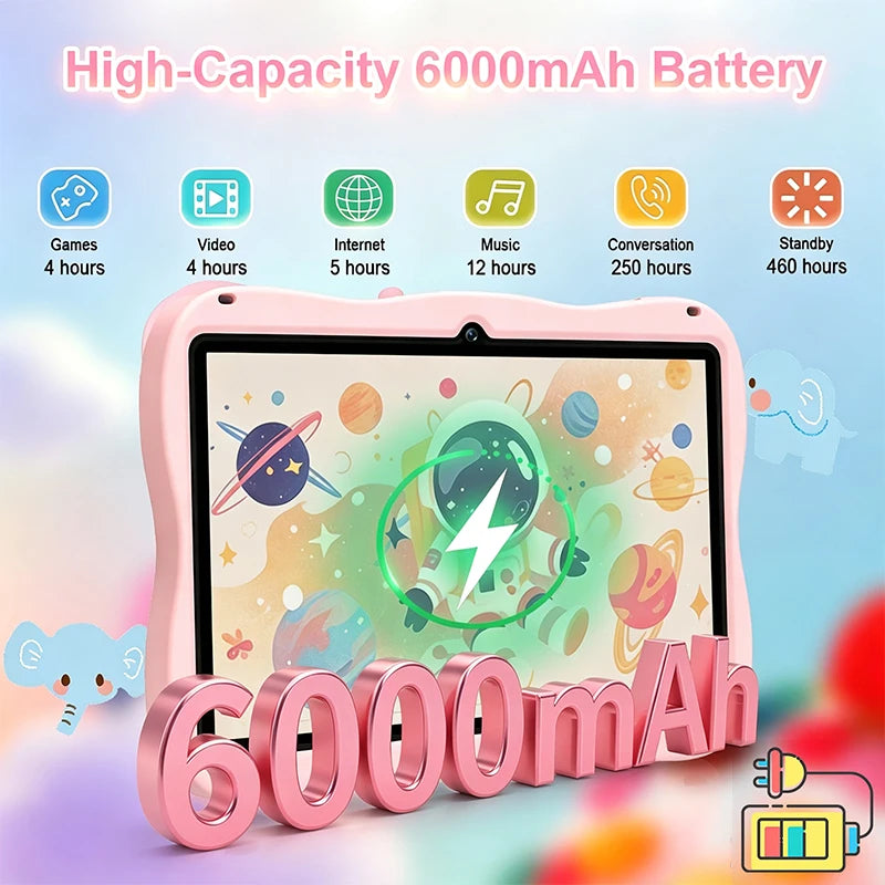 Tablet Android 15 para Niños, 6000mAh, Octa-core, 7 Pulgadas, 4GB RAM, 64GB ROM, WiFi, BT, con Funda Protectora y Lápiz Óptico, Regalo para Niños