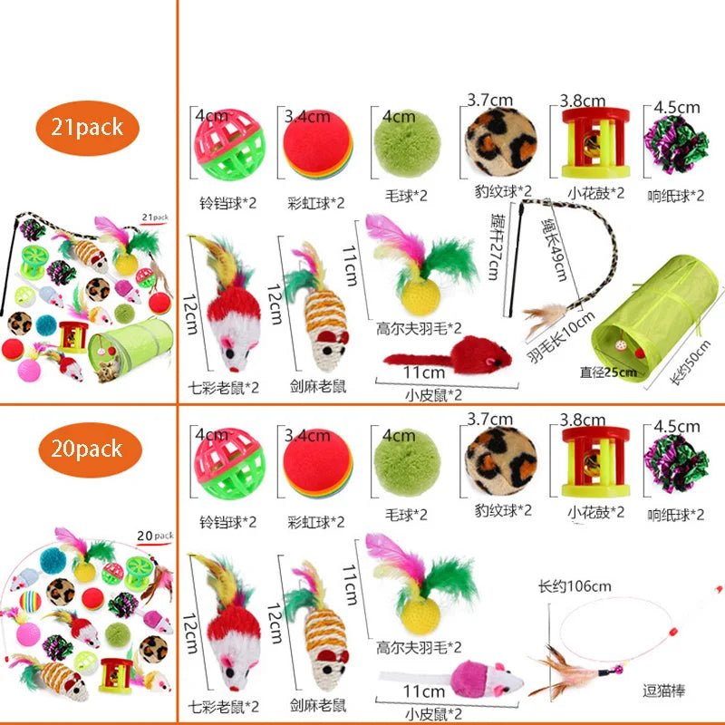 Paquete Variado de Juguetes para Gatitos - Set Combinado de Juguetes para Gatos, Juguete Divertido para Gatos, Varita con Ratón de Sisal, Bola con Campana, Suministros para Gatos
