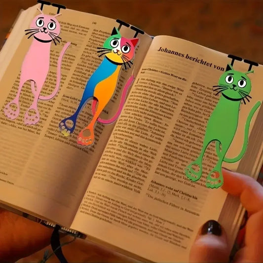 3 Marcadores de Libros Acrílicos 2D con Diseño de Gato - Marcadores de Página Coloridos para Amantes de los Libros, Estudiantes y Uso en la Oficina