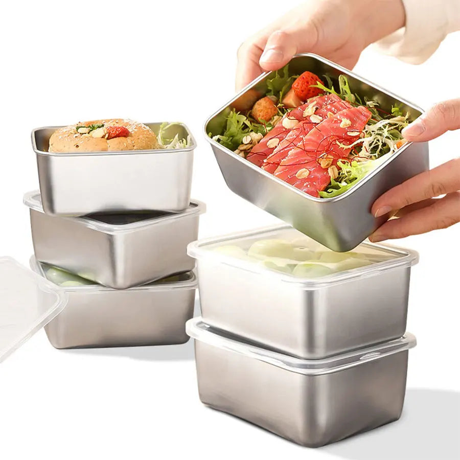 Juego de 6 recipientes de acero inoxidable para almacenar alimentos con tapas - Herméticos, apilables y reutilizables para camping, picnics, escuela