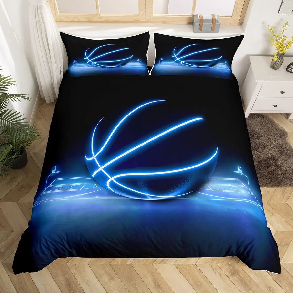 Funda nórdica de baloncesto, juego de cama deportivo para juegos, funda de edredón para jugadores de baloncesto, dormitorio para adolescentes y adultos