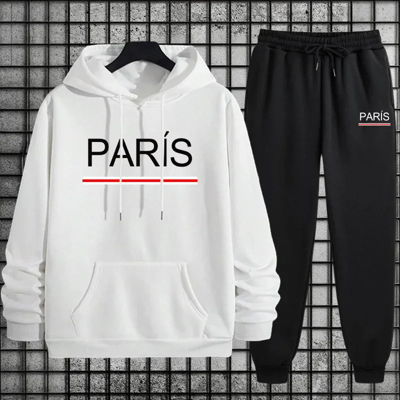 Conjunto Deportivo Esencial para Hombre 2026, Sudadera con Capucha y Pantalones Deportivos Premium para Uso Diario, Moda Deportiva Otoño Invierno Estilo París