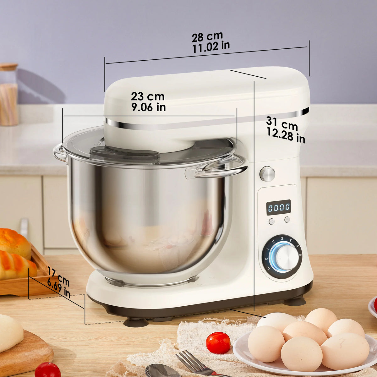 BioloMix Batidora de pie para alimentos de cocina, licuadora, motor silencioso, batidor de huevos y crema, amasadora de masa, 6 velocidades, 1200 W, 6 L, CC