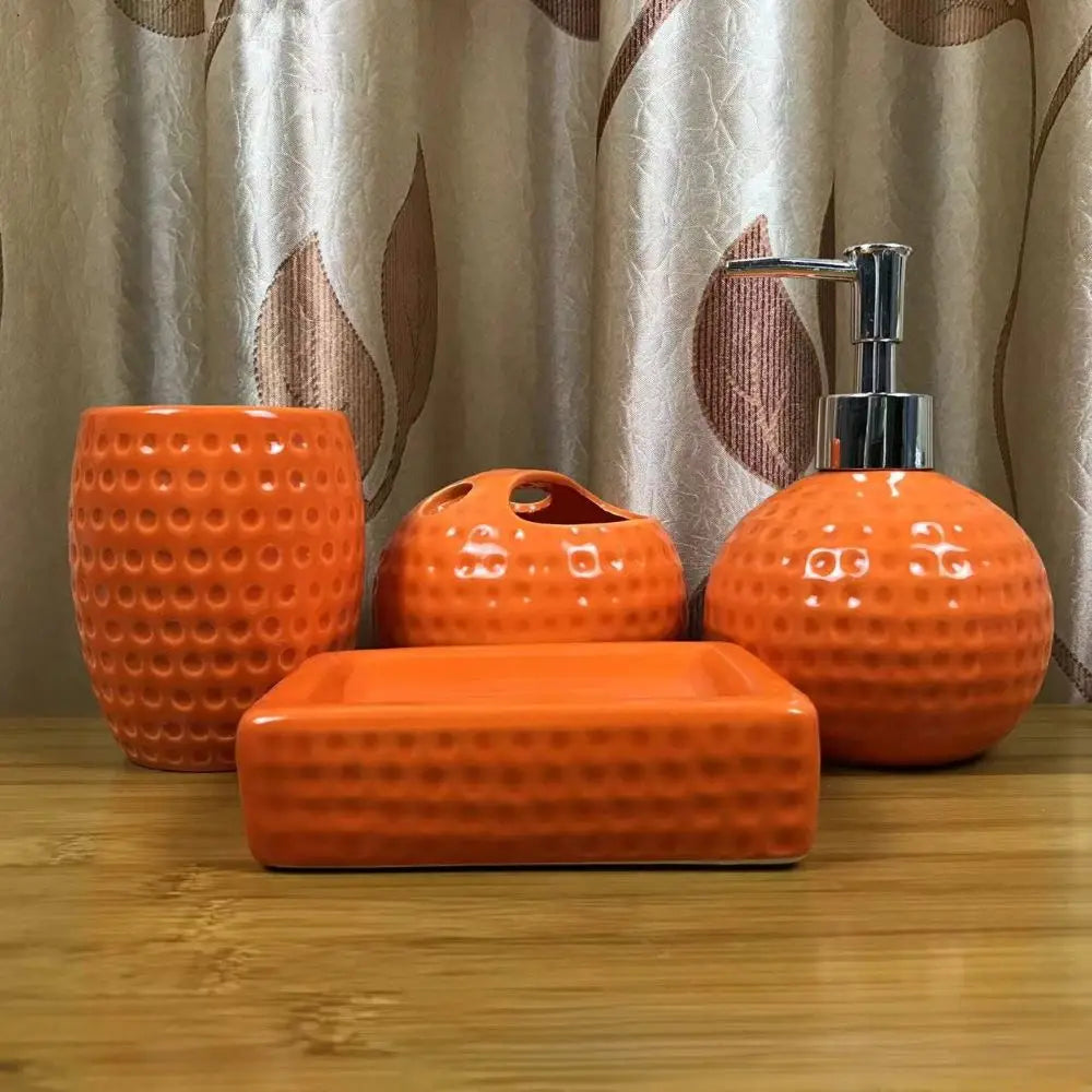 Juego de baño de cuatro piezas, dispensador de jabón de cerámica sostenible y jabonera reutilizable, taza para enjuague bucal