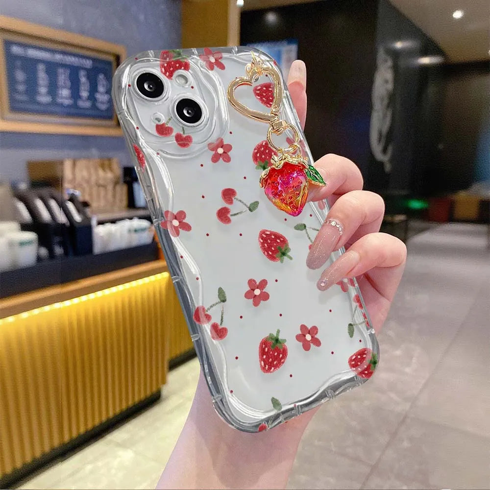 Funda con colgante de flor de fresa para Realme 15 13 14 Pro Plus 12 12X C71 C67 8i 8 C15 C12 C25 C25S C11 11 5G 7 6 5 Pro