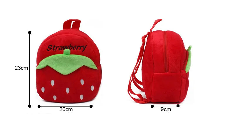 Bonita mochila de felpa de fresa para niños, Mini bolsas escolares de animales de dibujos animados, bolsa de dulces para niños, regalo para niños y niñas de 1 a 3 años