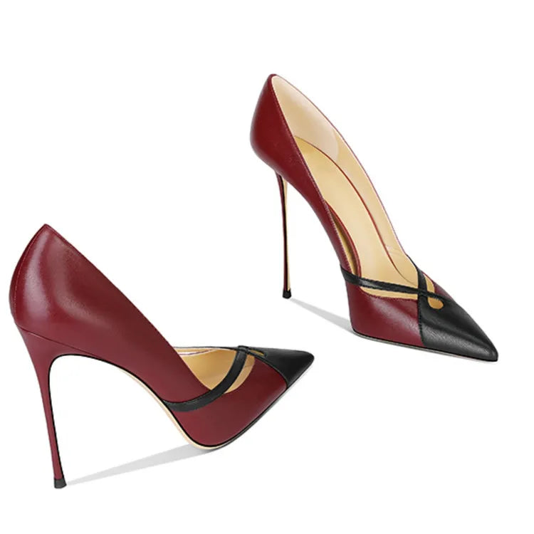 Zapatos de tacón alto de cuero blanco mate con punta puntiaguda y tacones de aguja poco profundos, zapatos de banquete sin cordones